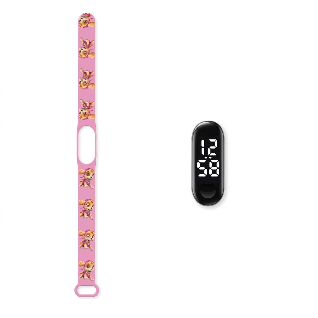 Montre LED Pat' Patrouille pour enfant à cadran tactile, bracelet rose imprimé de Stella