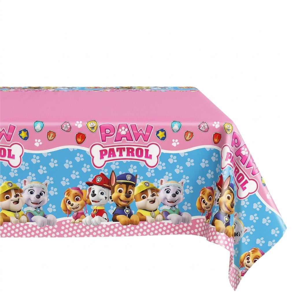 Grande nappe Pat' Patrouille 130 × 220 cm, face rose Stella et face bleue les chiots
