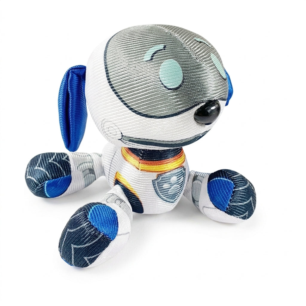 Peluche Pat' Patrouille Robo-Chien de 20 cm, le chien robot blanc et bleu de la patrouille, assis