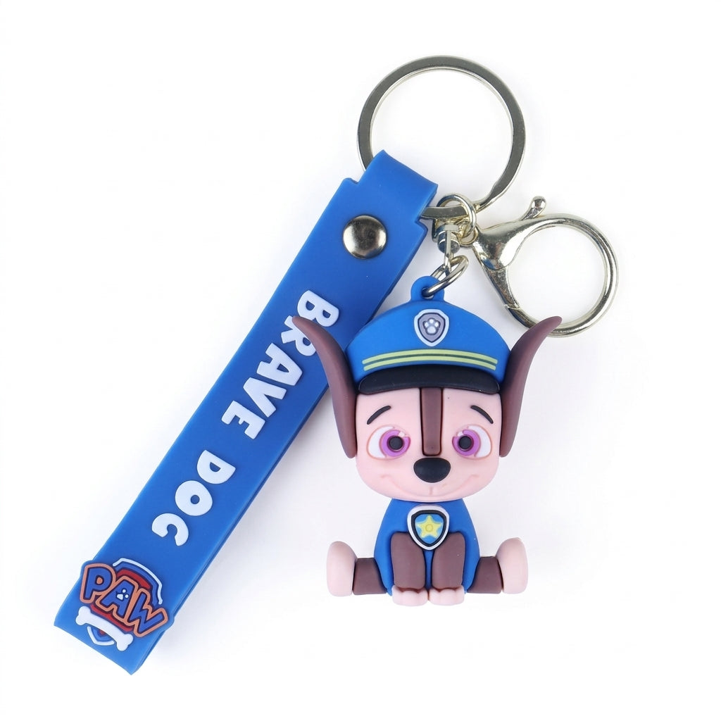 Porte-clés Pat' Patrouille Chase en figurine 3D souple, dragonne bleue