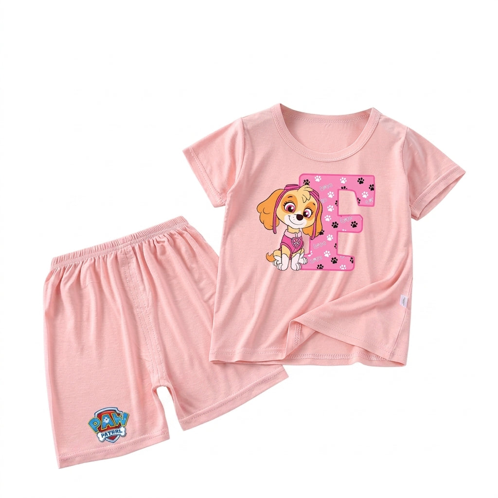 Pyjama enfant Pat' Patrouille rose motif Stella, lettre à choisir, ensemble complet déplié