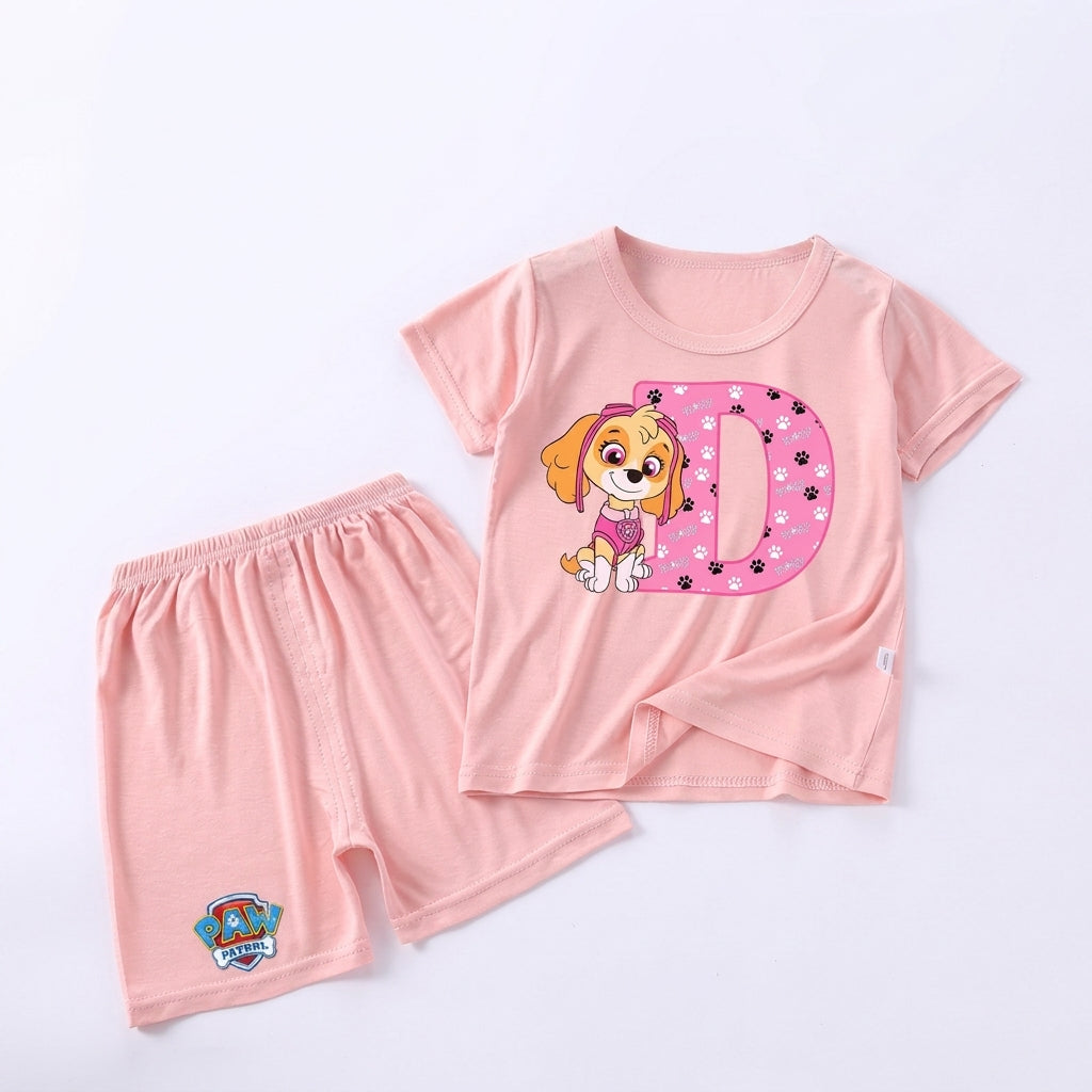 Pyjama enfant Pat' Patrouille rose motif Stella, lettre à choisir, cadrage serré sur le personnage