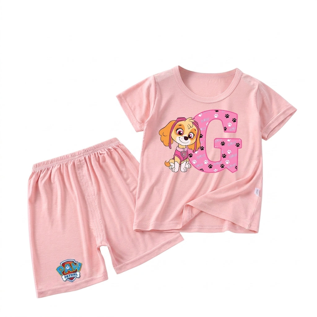 Pyjama enfant Pat' Patrouille rose motif Stella, lettre à choisir, vue d'ensemble du produit