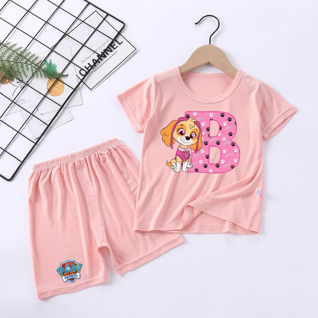 Pyjama enfant Pat' Patrouille rose motif Stella, lettre à choisir, haut et bas assortis