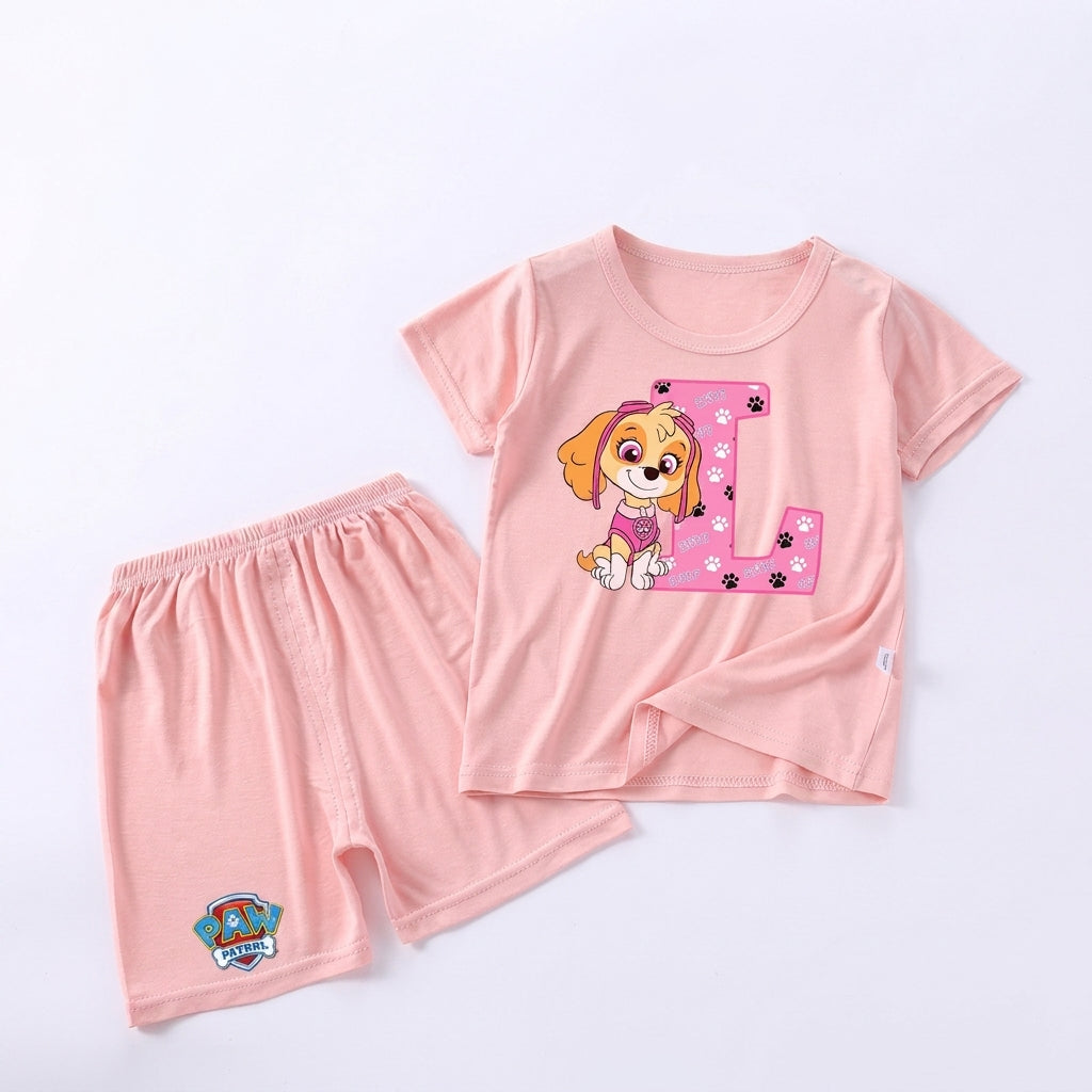 Pyjama enfant Pat' Patrouille rose motif Stella, lettre à choisir, à plat, motif bien visible