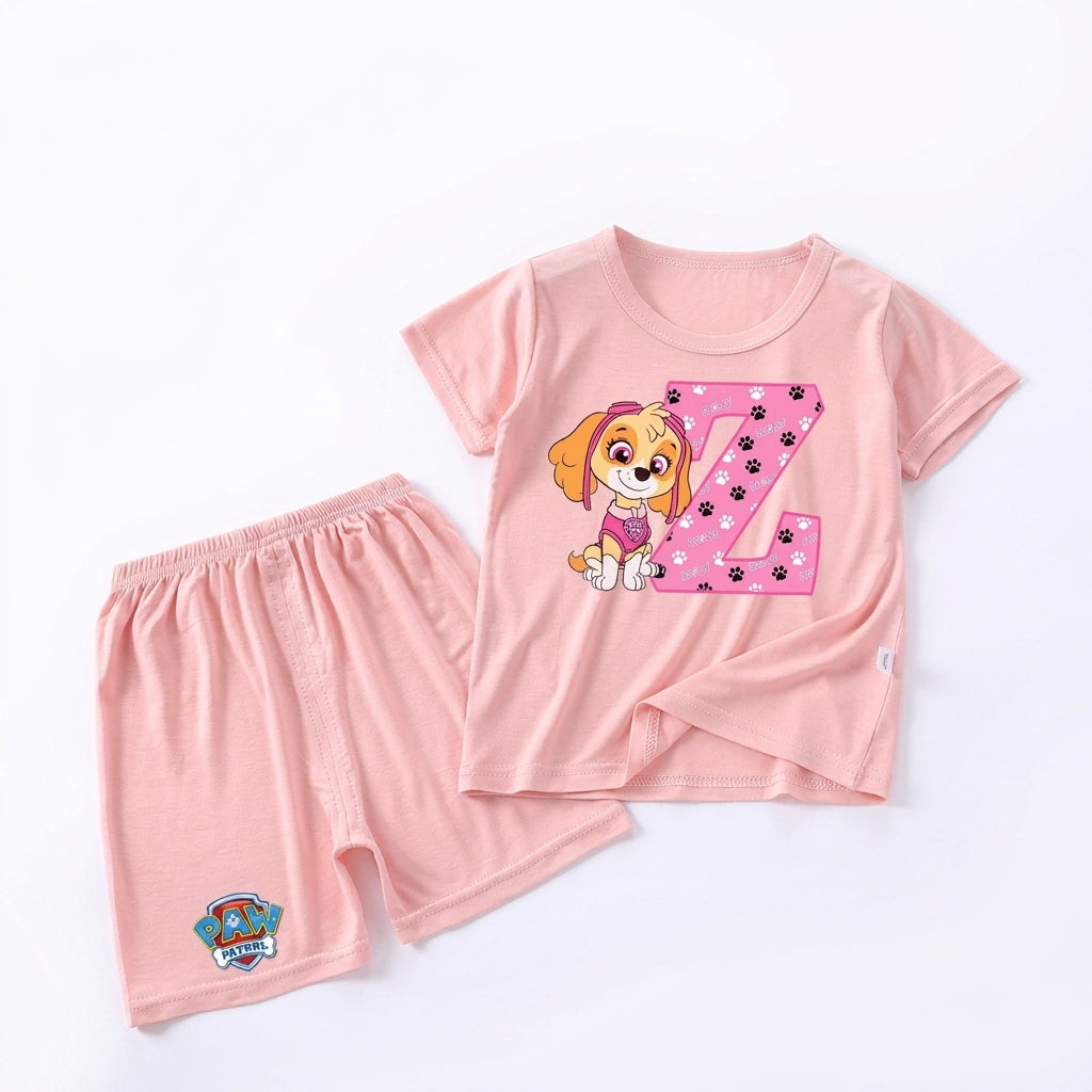 Pyjama enfant Pat' Patrouille rose motif Stella, lettre à choisir, vue d'ensemble du produit