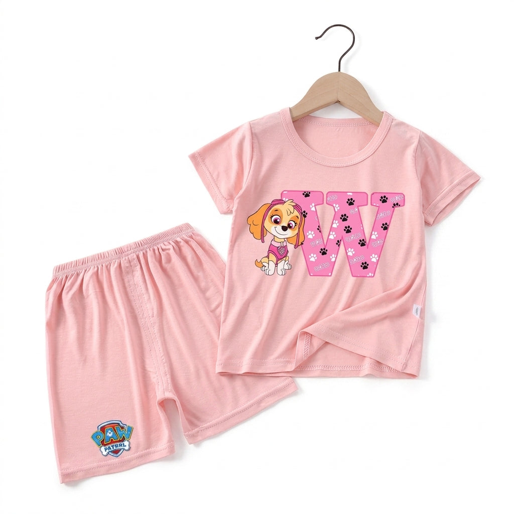 Pyjama enfant Pat' Patrouille rose motif Stella, lettre à choisir, haut et bas assortis