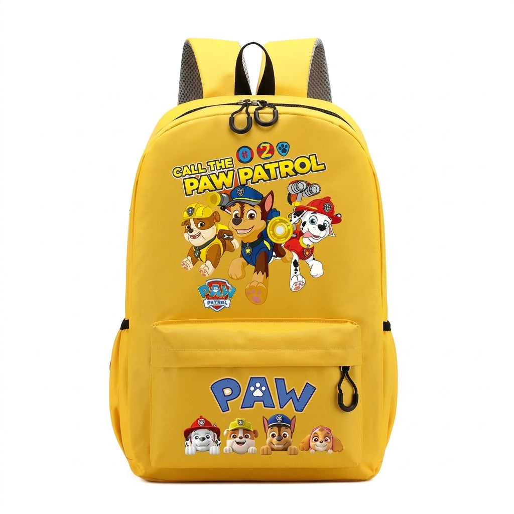 Sac à dos jaune Pat Patrouille, imprimé personnages, fermeture zippée et bretelles noires