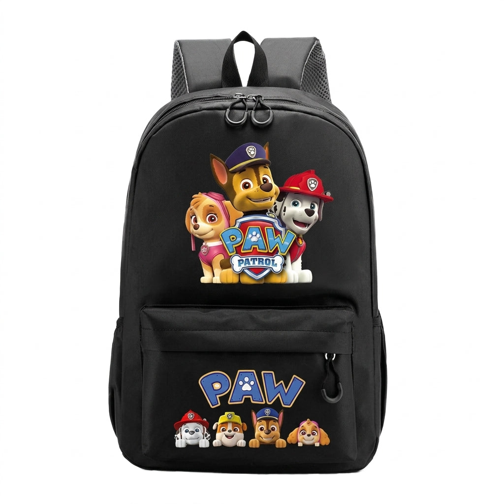 Sac à dos enfant noir Pat Patrouille avec motif multicolore et deux zips