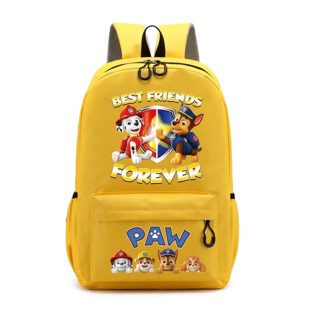 Sac à dos enfant jaune Pat Patrouille, motif personnages, poches avant