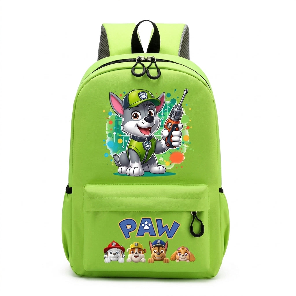 Sac à dos Pat Patrouille vert clair, motif Rocky, fermeture zippée