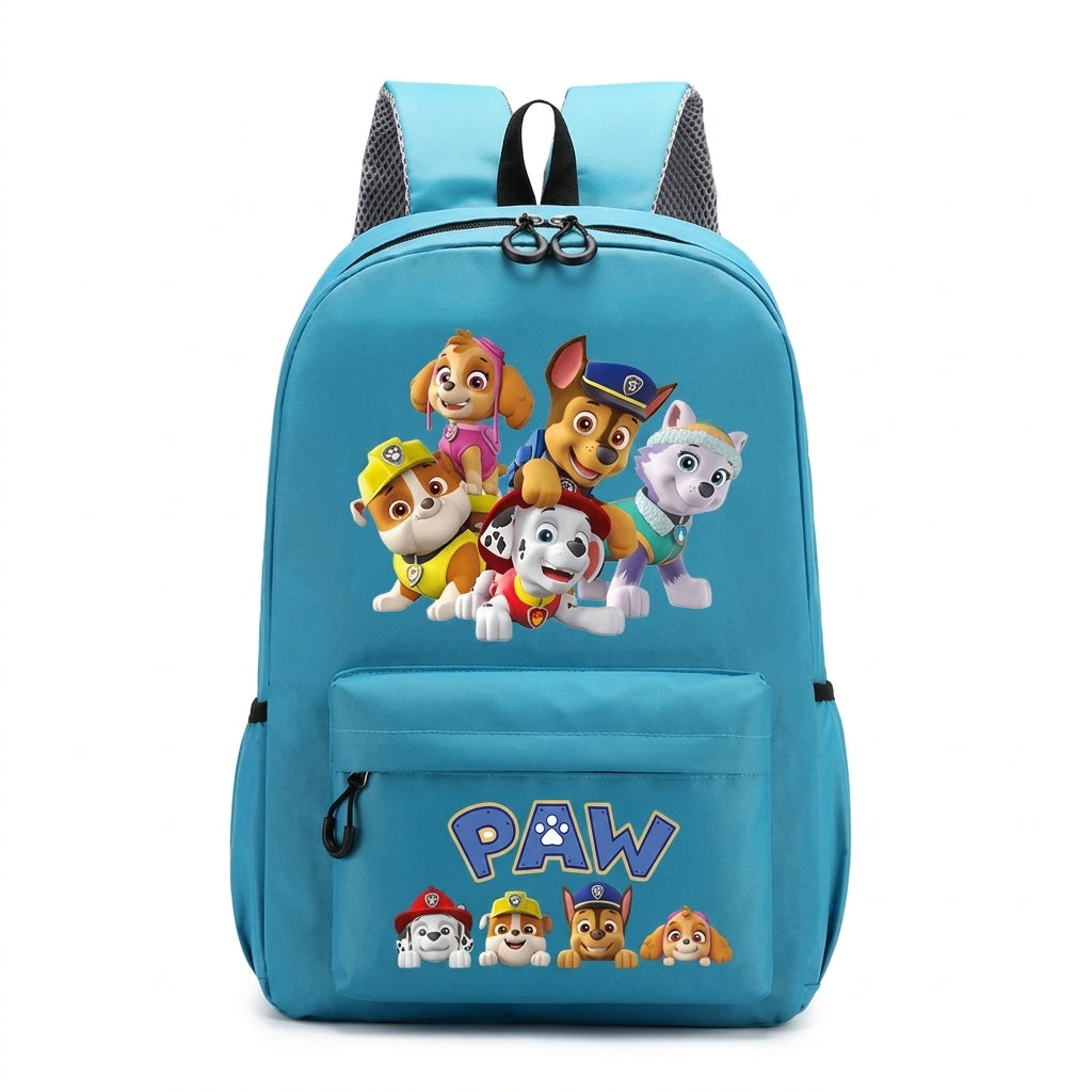Sac à dos bleu Pat Patrouille, motifs de chiots et logo « PAW », fermeture à glissière