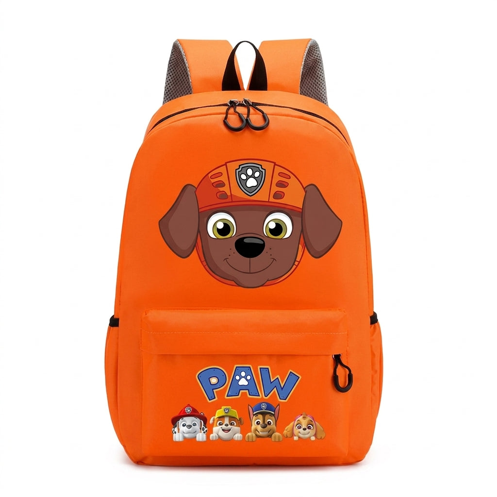 Sac à dos Pat Patrouille Zuma orange, motif chien souriant et logo PAW