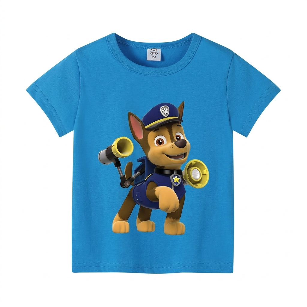 T-shirt Pat' Patrouille bleu, Chase en pleine course avec son mégaphone