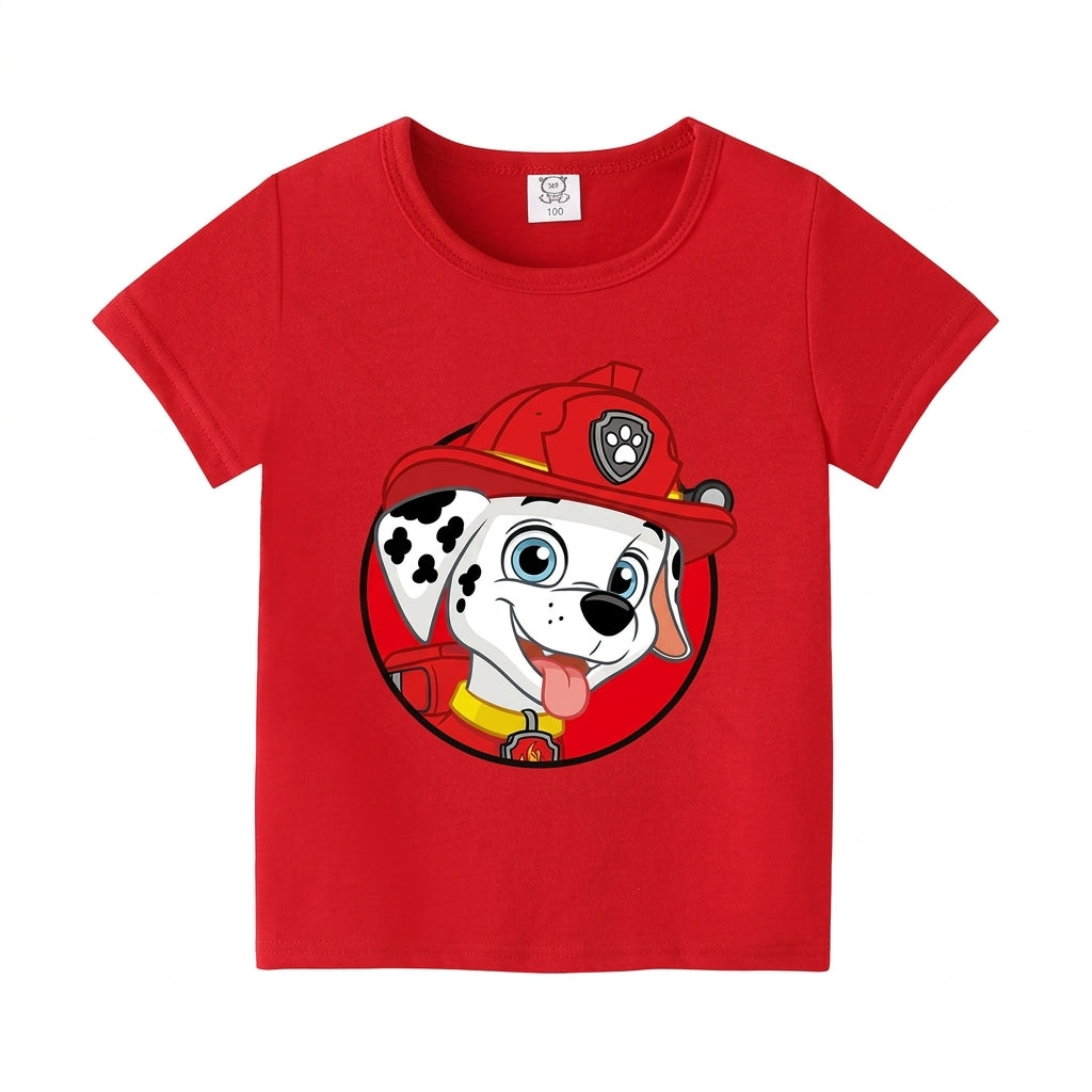 T-shirt Pat' Patrouille rouge, portrait de Marcus la langue tirée sur le devant