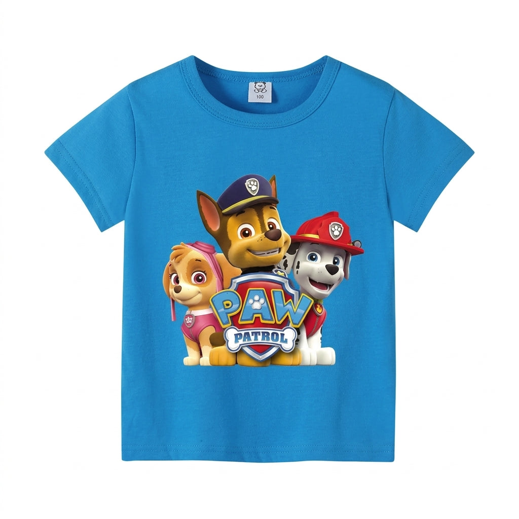 T-shirt Pat' Patrouille bleu, Stella, Chase et Marcus autour du logo