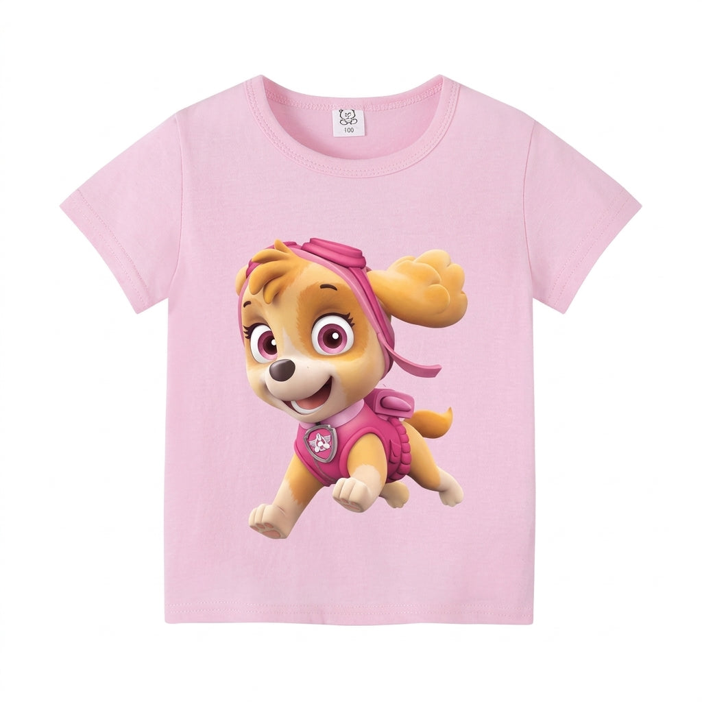 T-shirt Pat' Patrouille rose pâle, Stella en vol imprimée sur le devant