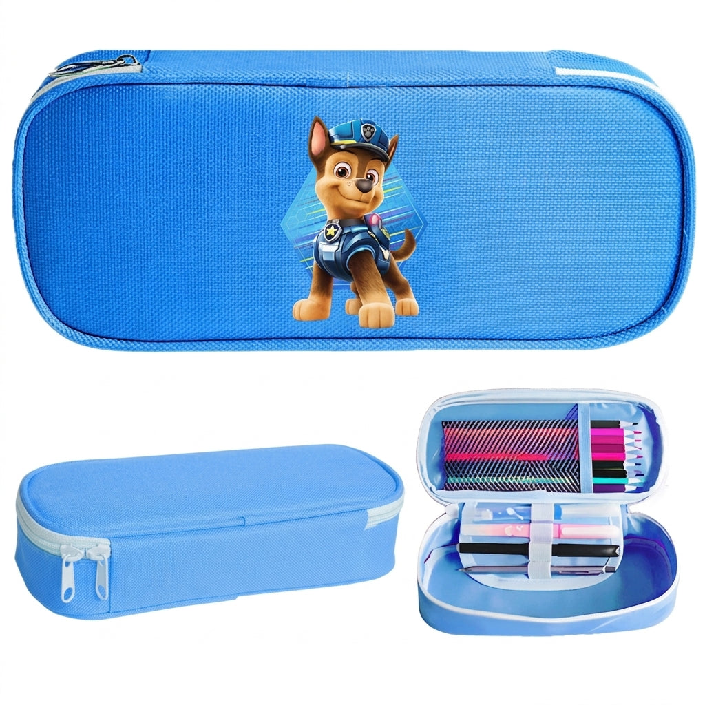 Trousse scolaire bleue Chase Pat Patrouille, fermeture éclair, intérieur compartimenté visible