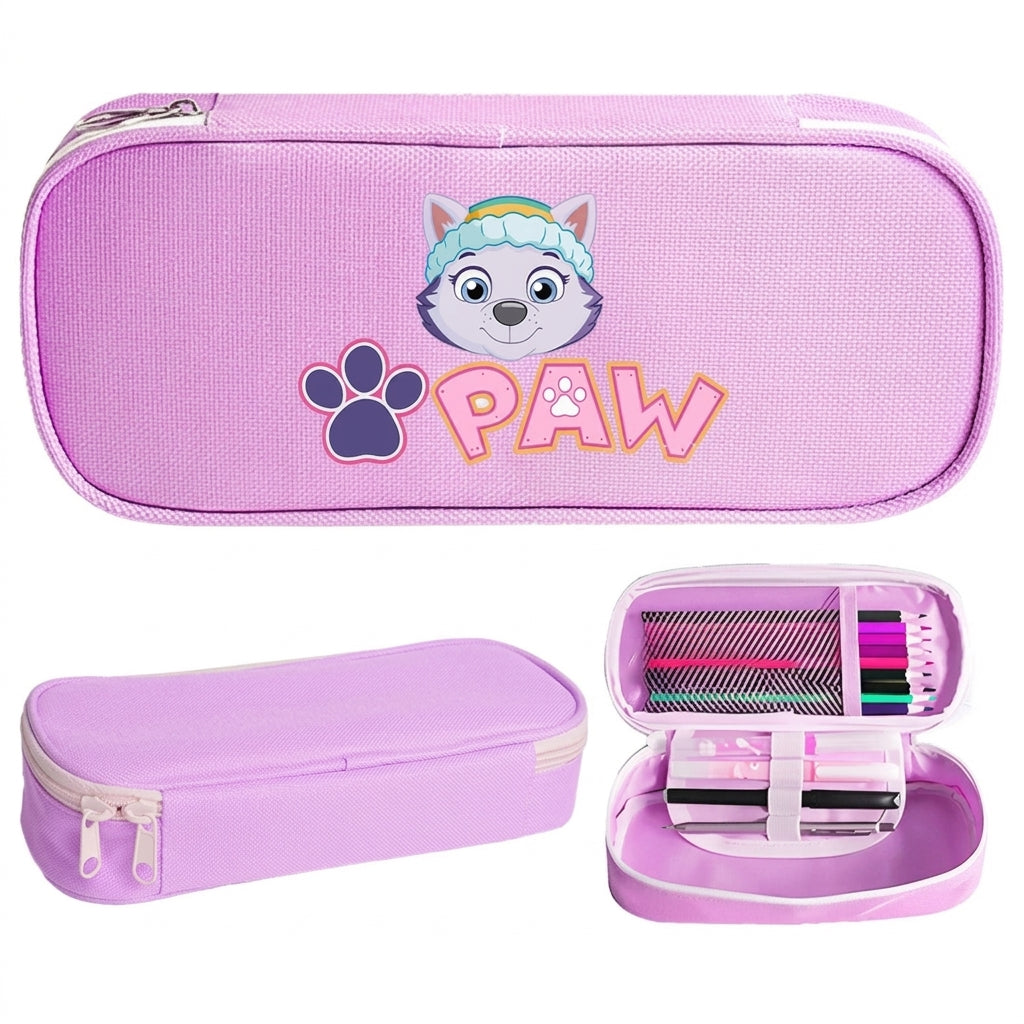 Trousse Pat Patrouille Everest violette, motif PAW, fermeture éclair, aperçu intérieur