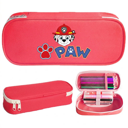 Trousse Pat Patrouille rouge rectangulaire avec Marcus et pattes, fermeture zippée