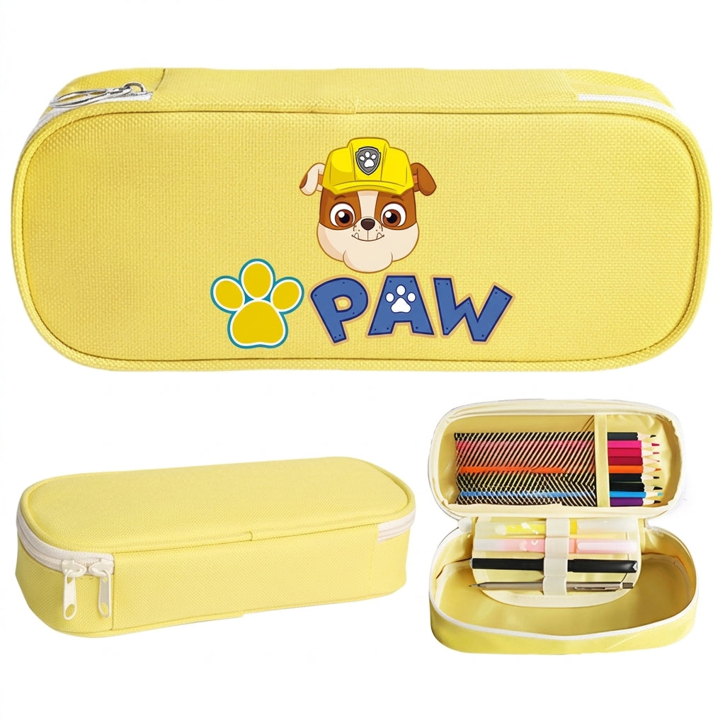 Trousse jaune à fermeture éclair, motif Pat’Paw et compartiments pour crayons