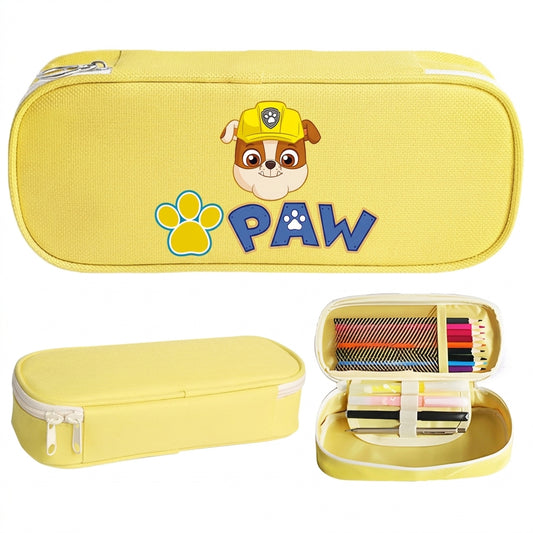 Trousse jaune à fermeture éclair, motif Pat’Paw et compartiments pour crayons