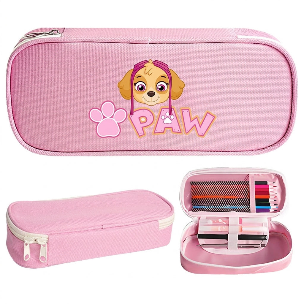 Trousse rectangulaire rose clair avec fermeture éclair et motif Pat’ Paw sur le devant