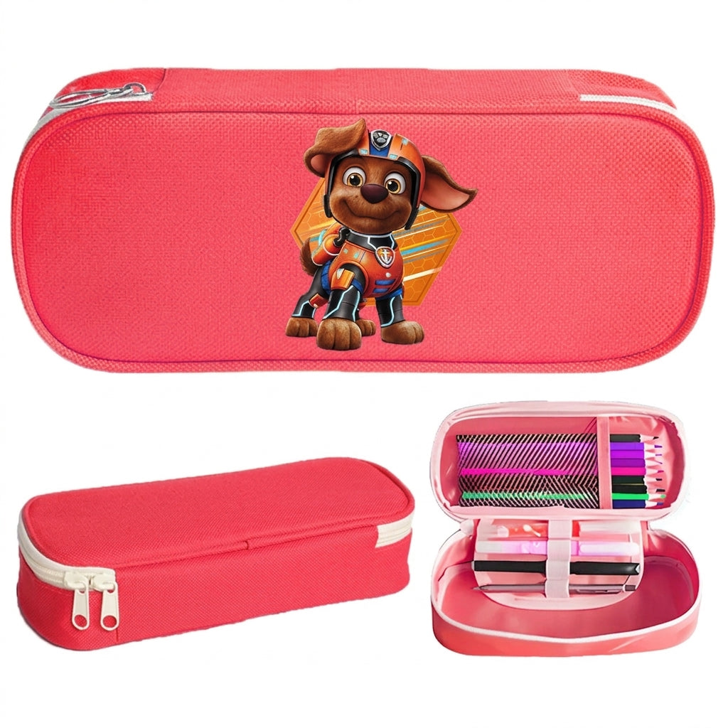 Trousse à crayons rouge avec fermeture éclair, motif Pat Patrouille Zuma